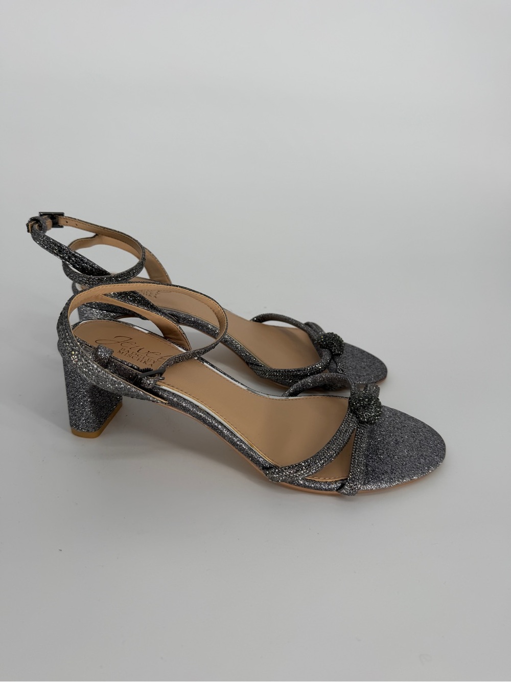 Jewel Badgley Mischka Gavi Low Block Heel Pewter Sandal Women's - 7.5 - Picture 8 of 12